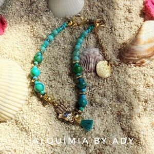 🌵💙 Turquoise & GOLD HAMSA 🪬 Charm Bracelet — Protection + Peace